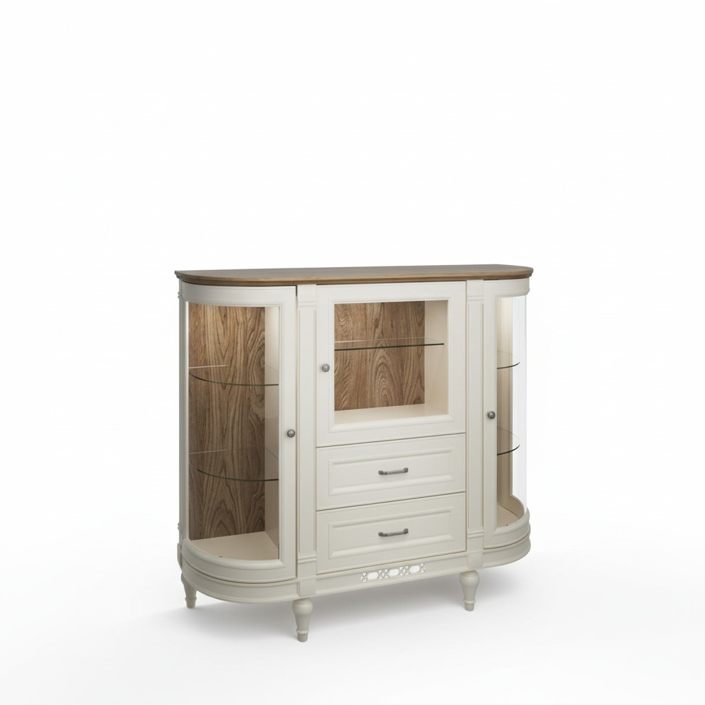Modern style made of real wooden designer sideboard with 3-glass swing doors & 2-sliding drawers - model FL-KBsz