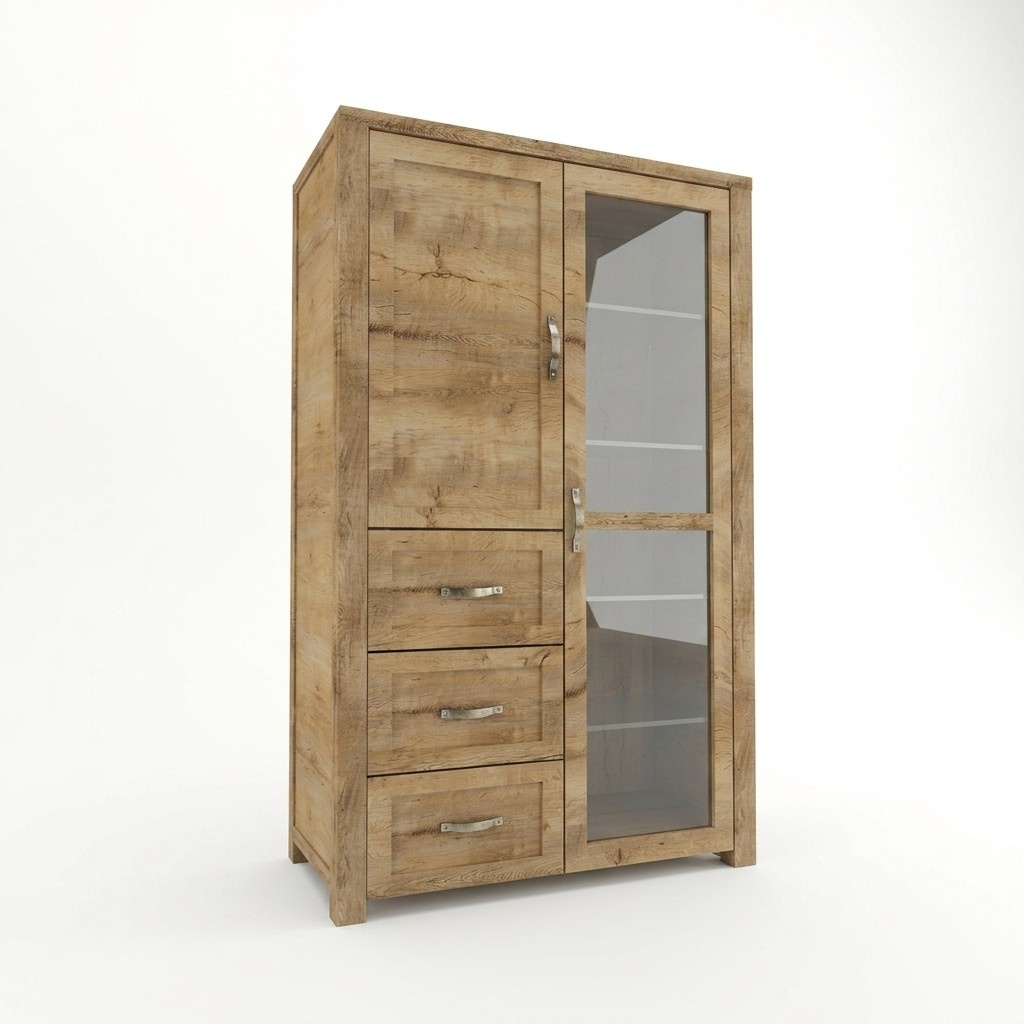 display cabinet made of wood in brown modern elegant style