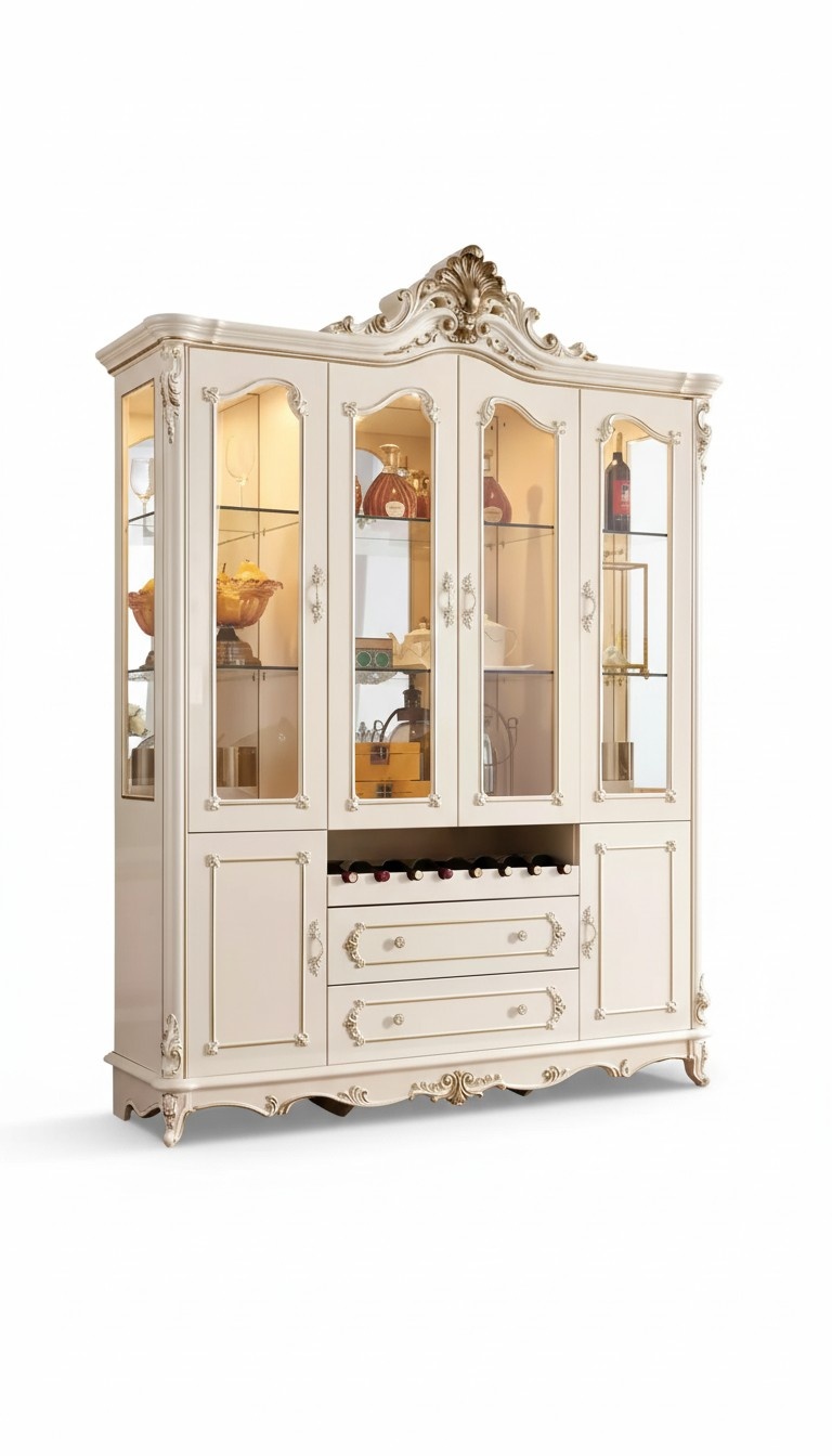 Showcase wood classic living room furniture new luxury interior pearl white