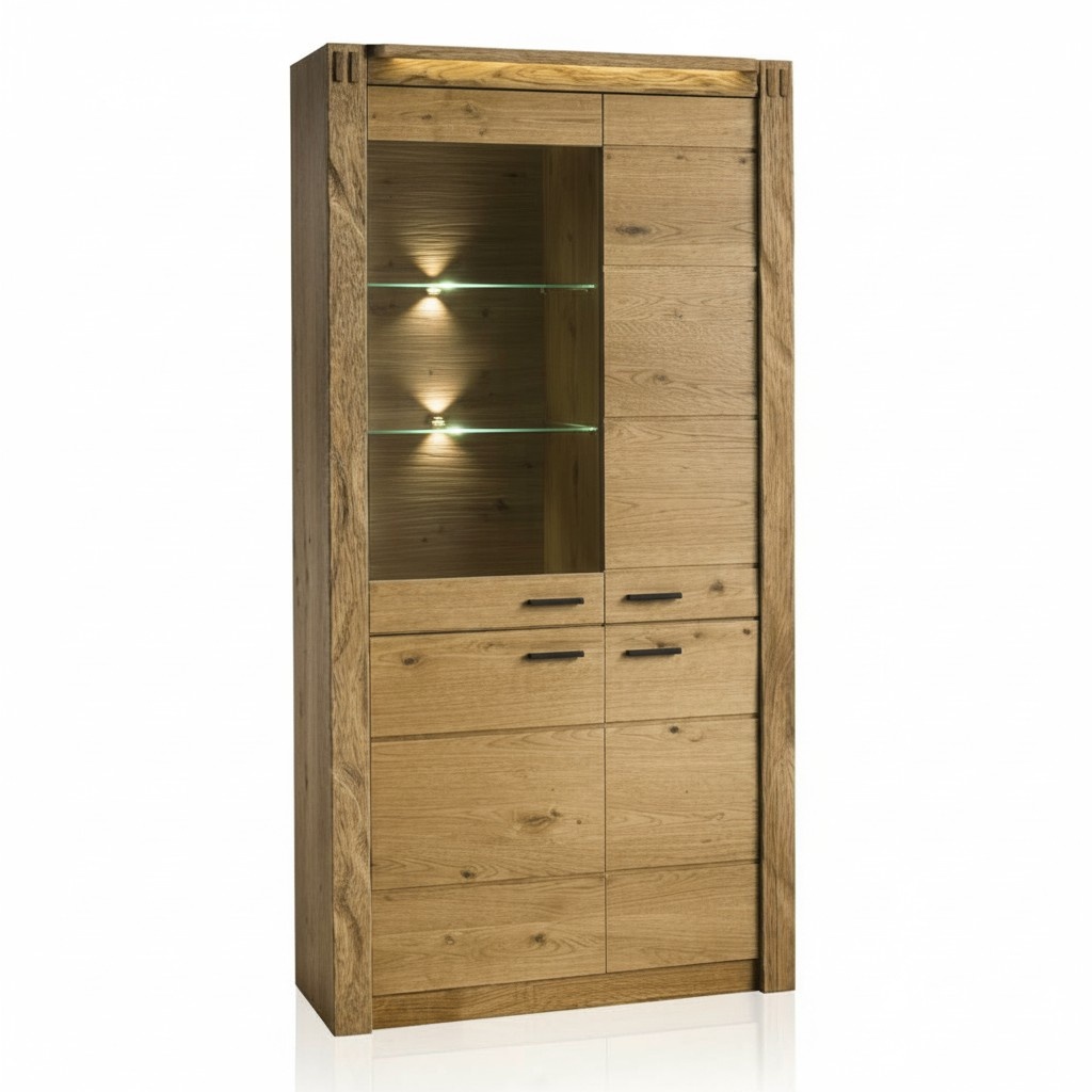 Modern style made of real wooden showcase/cupboard with 4-swing doors & glass backlit shelves, model - F – W2 L,P