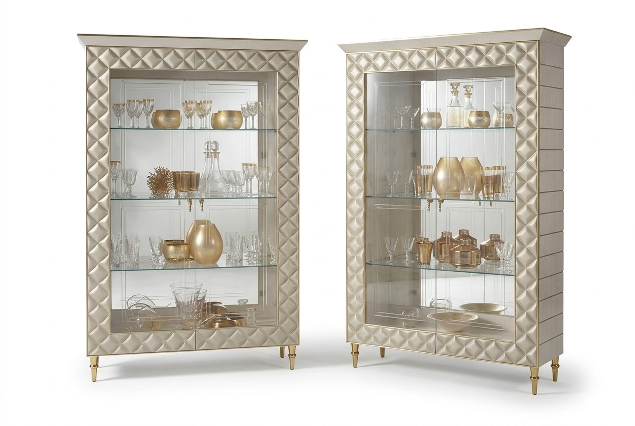 Living Room 2x Glass Cabinets with Hinged Doors & Shelves Art Nouveau Italian Furniture arredoclassic™