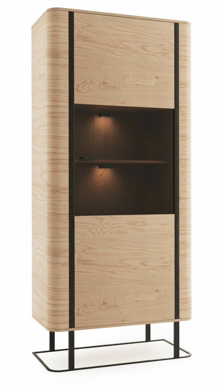 Modern style made of real wooden oval showcase/cupboard, model - GR-W12
