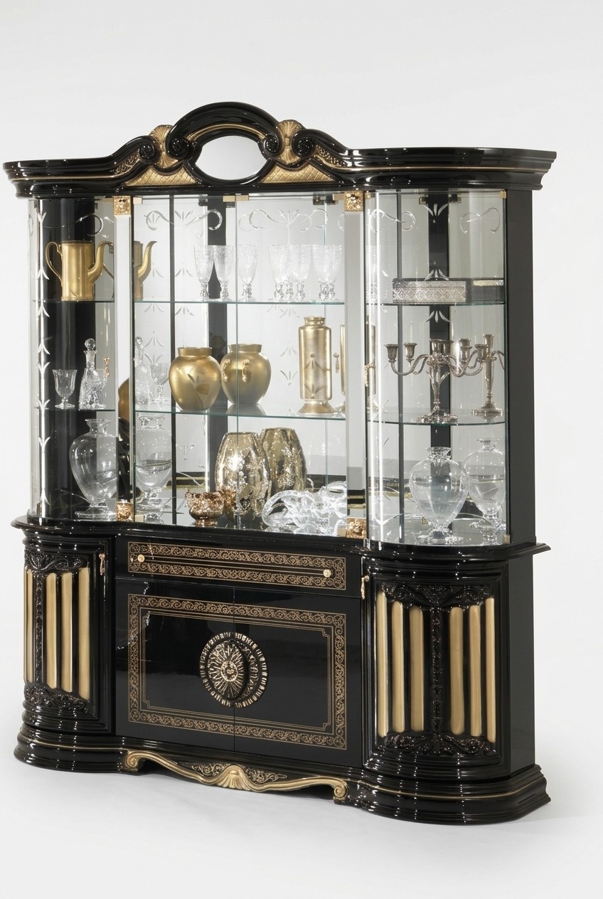 Baroque style made of real wooden dining room gloss showcase/cupboard with glass shelves