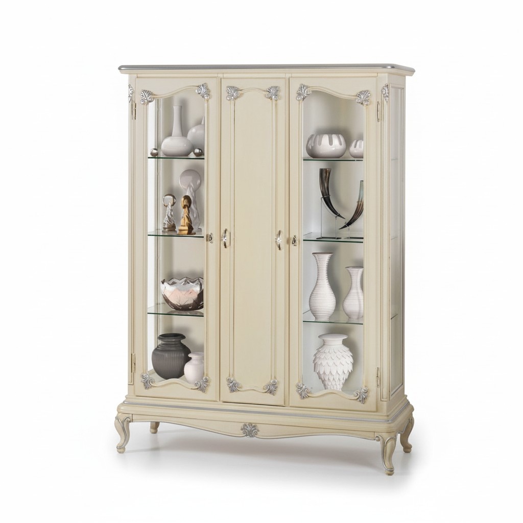 Showcase White Glass Cabinet Design Classic Cabinet Luxury Wooden Furniture Display Case New