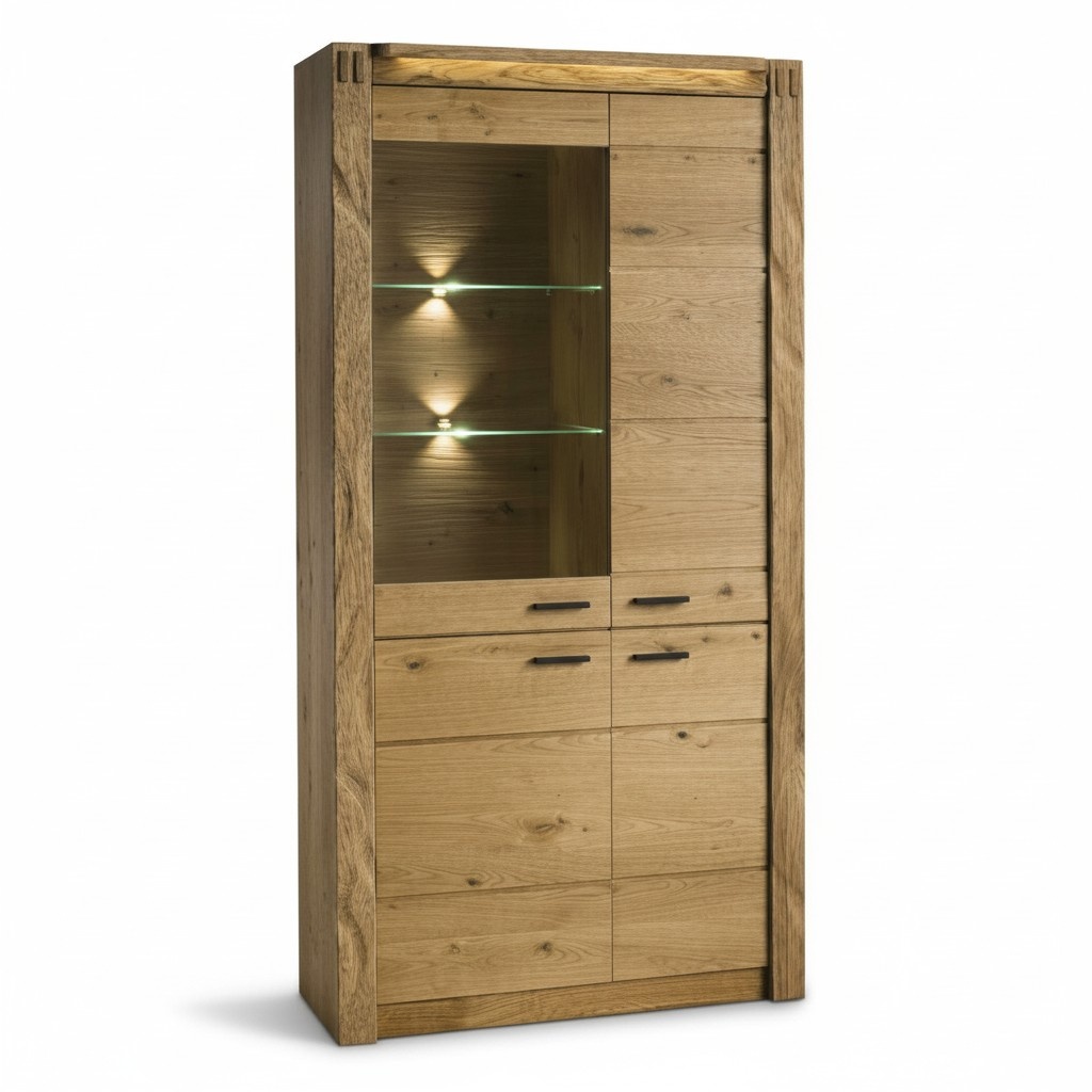 Modern style made of real wooden massive showcase/cupboard with swing doors, model -  F – W2 L,P