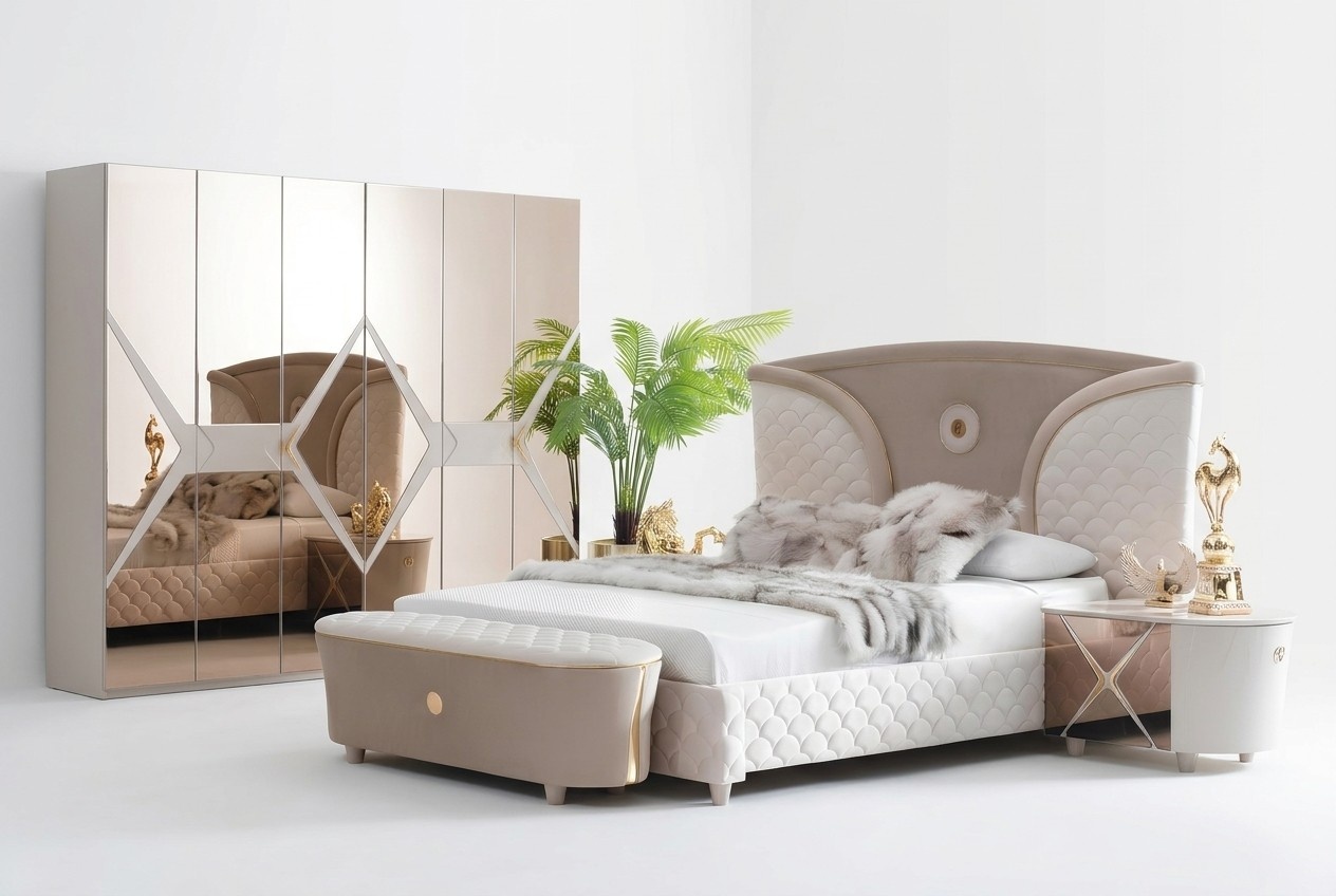 Double Beds Modern Bedstead Beds Set 3pcs Bedroom Bed Nightstand