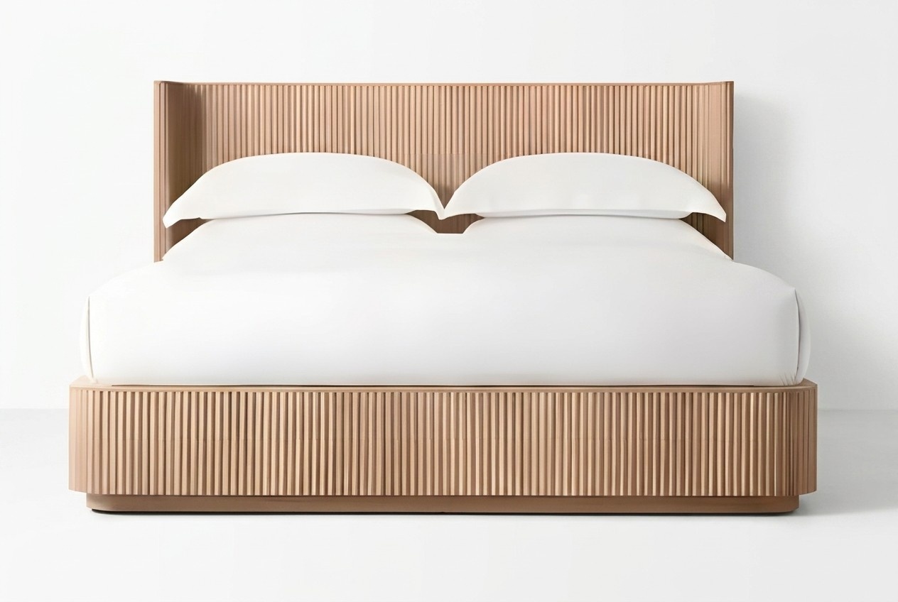 Double bed 180x200cm wood beds with ribbed headboard luxury bedroom