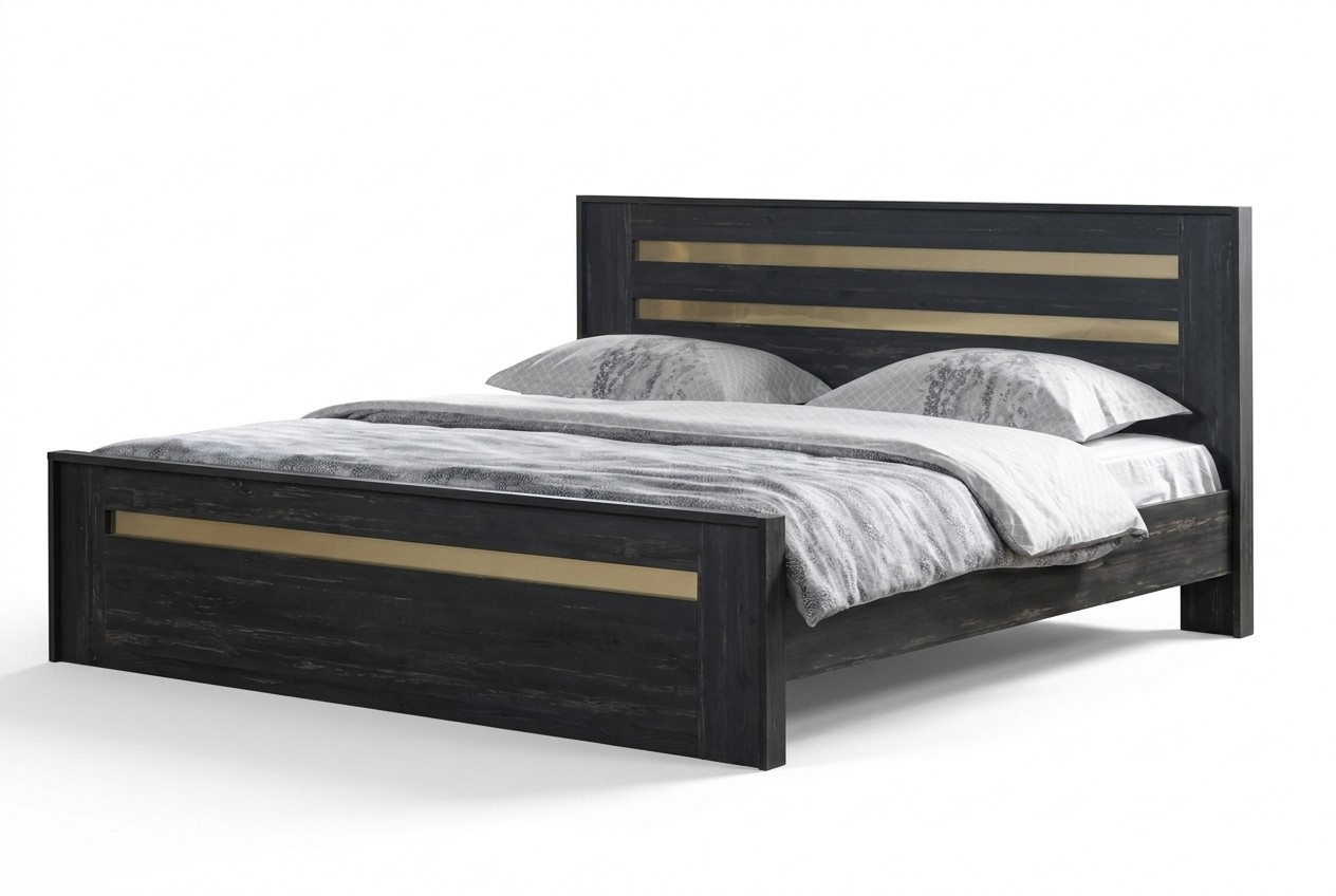 Double bed bedroom 160cm mattress black modern style high quality