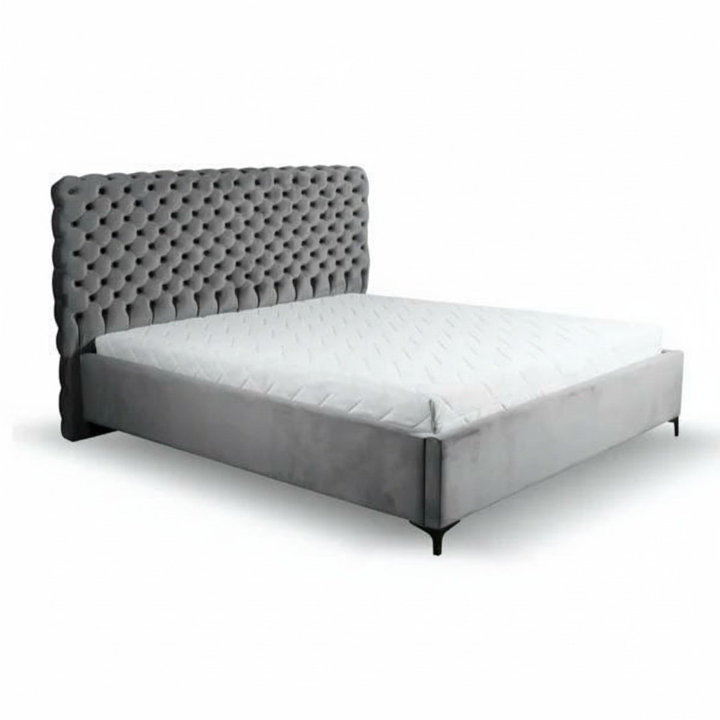 Double bed bedroom 160 cm mattress gray modern Chesterfield wood