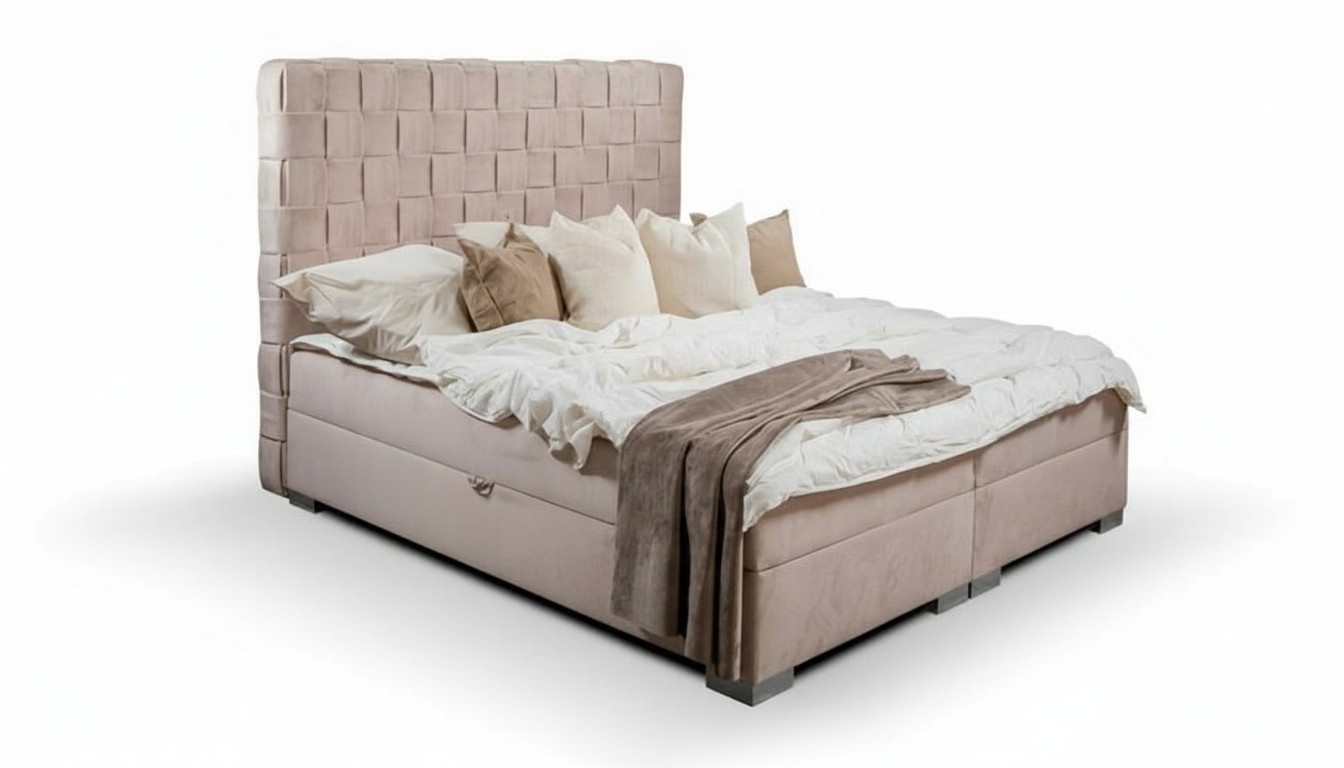 Double bed bedroom 180 cm mattress beige modern style Chesterfield