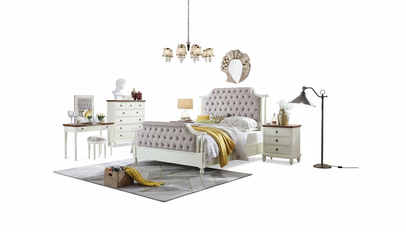 Double Bed Classic Beds Colonial Textile Chesterfield Bedroom New Upholstered Frame