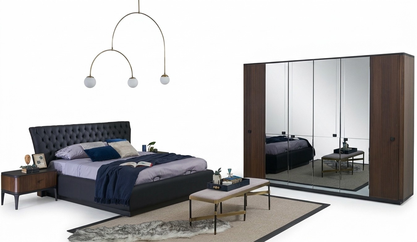 Double bed complete bed frame bed set 4-piece bedroom black