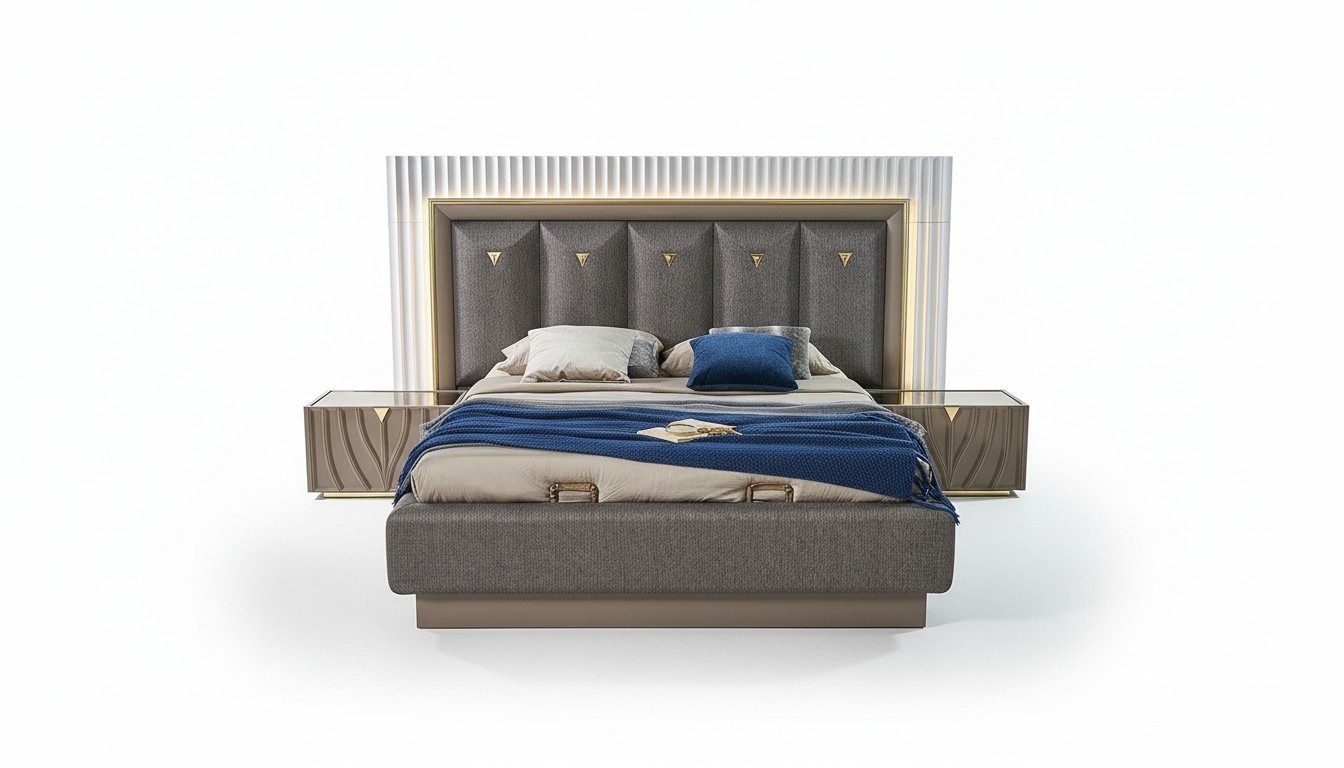 Double Bed Complete Bedroom Bed Brown Set 3-Piece Bedside Tables Wood