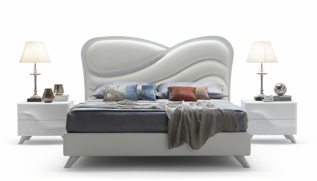 Double Bed Bed Frame Bedsteads White Double Modern Luxury Italy Style New