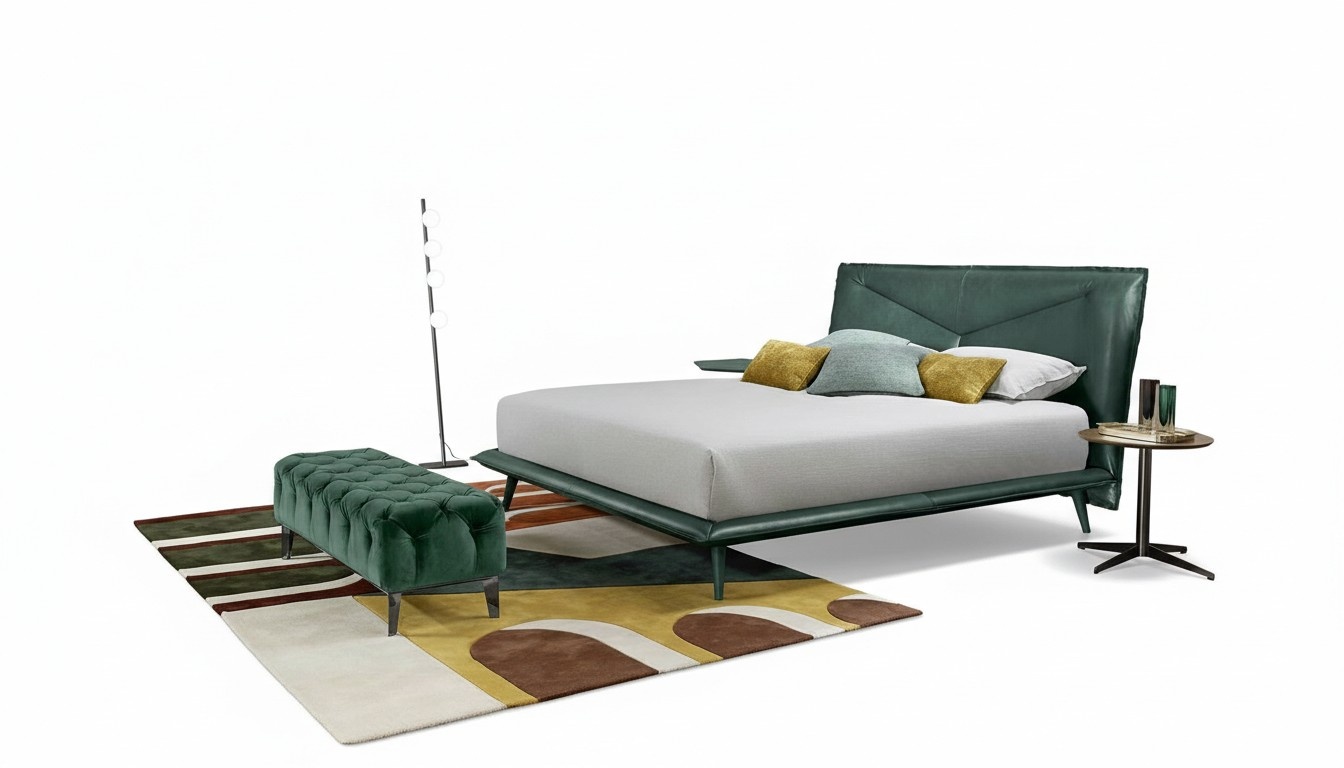 Double bed frame luxury bedroom bed double bed wood green leather beds new