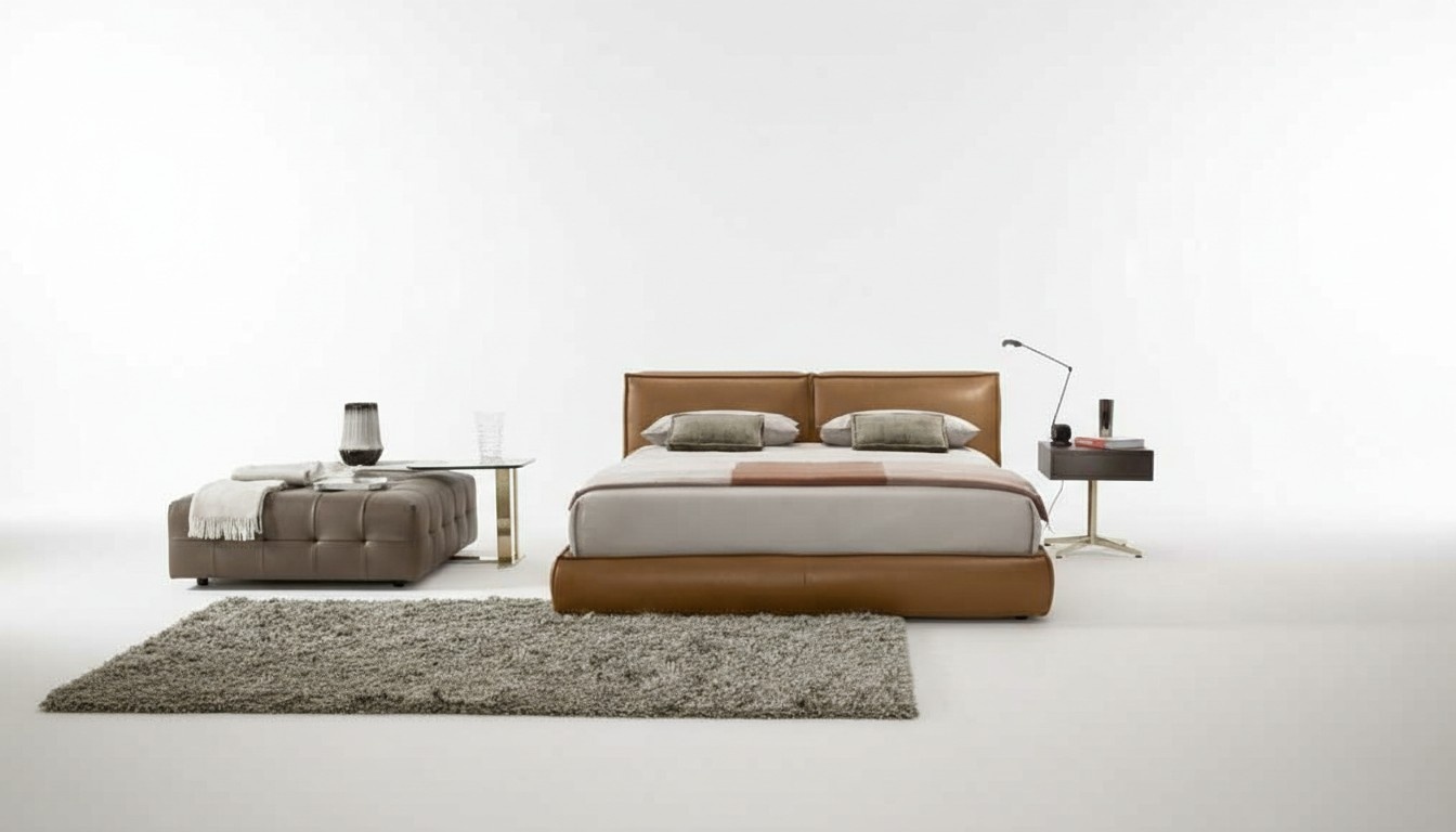 Double bed Upholstered bed Luxury bedroom beds Double bed frame Brown furniture