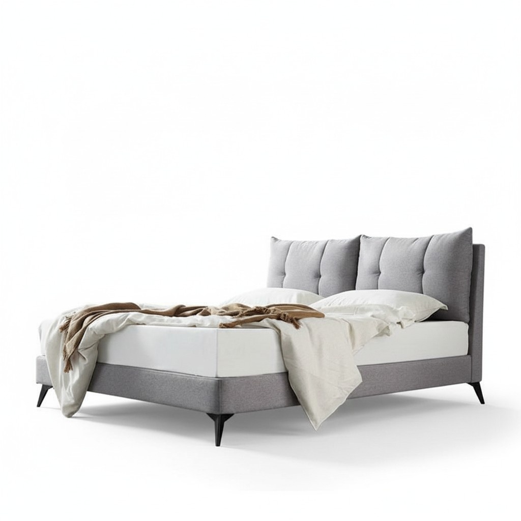 Double Hotel Bed Beds Beige 180x200 Sleeping Room Leather Upholstery Design Luxury