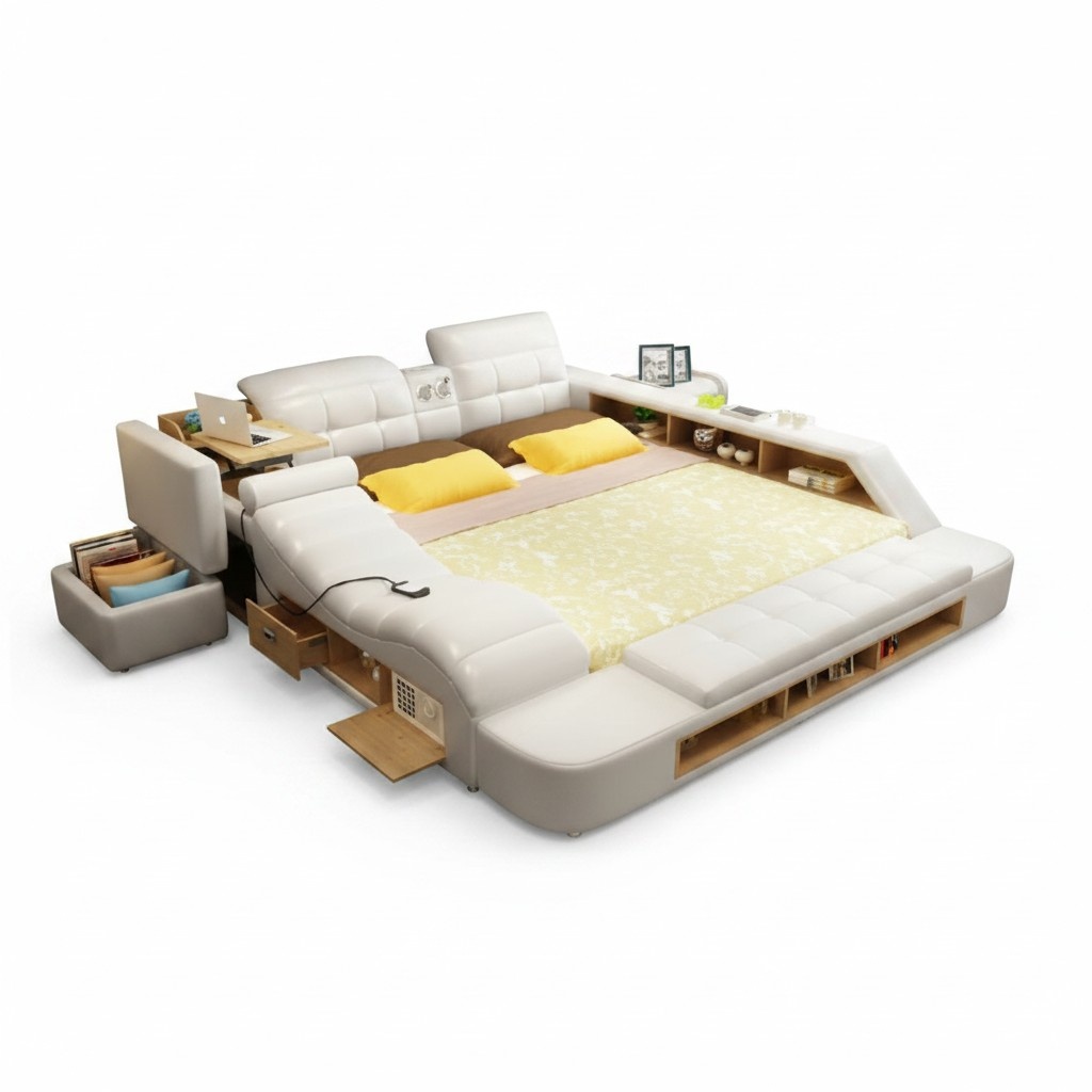 Double Design Leather Bed Upholstery Beds Modern Hotel Multifunction