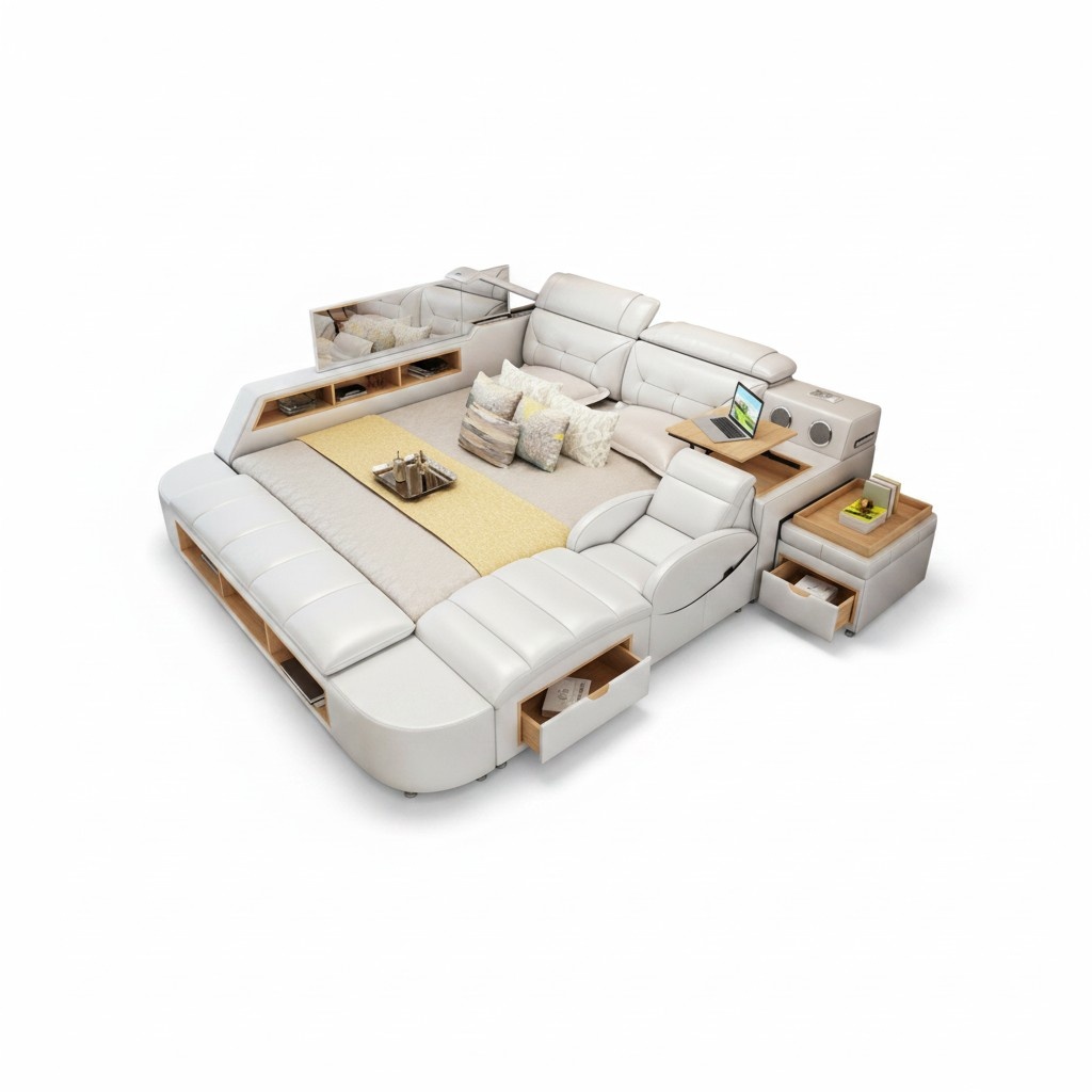 Double Luxury Design Leather Bed Upholstery Beds USB Hotel Multifunction