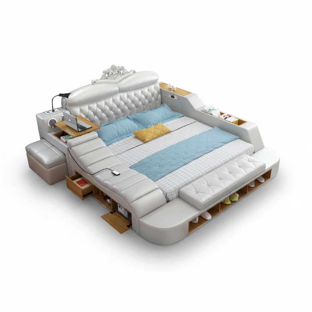 Double Luxury Design Leather Bed Upholstery Beds Modern Hotel Multifunction
