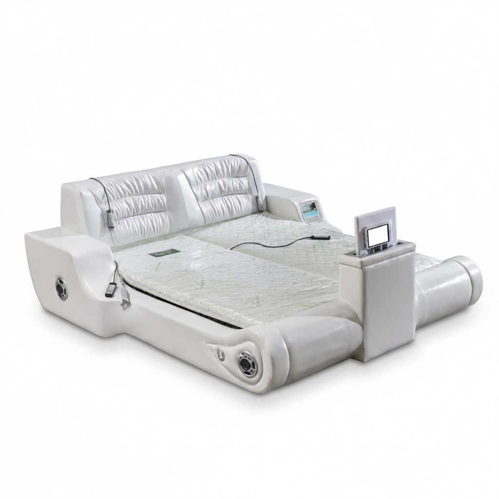Double Luxury Design White Bed Upholstered Beds Modern Hotel Multifunction