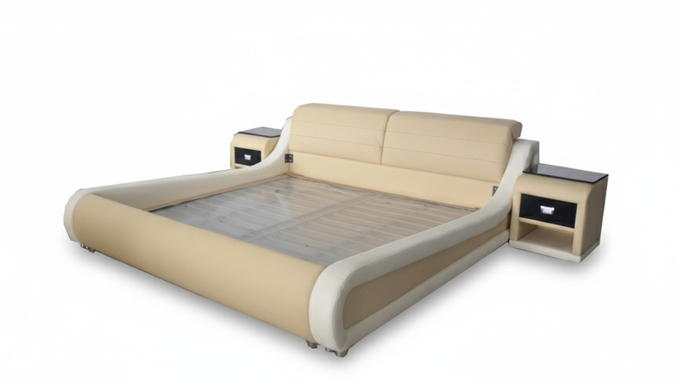 Double Luxury Leather Bed + USB Upholstery Beds Multifunction LB8831