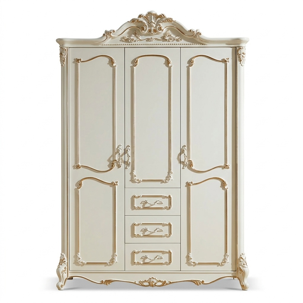 Three Door Wardrobe Cabinet White Baroque Rococo Wardrobes Wood