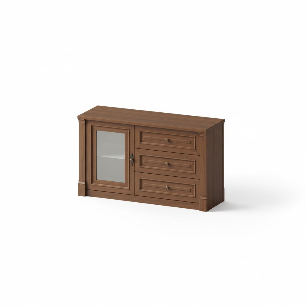 Classic style made of real wooden chest of 3-sliding drawers & a swing door, model - ME-D