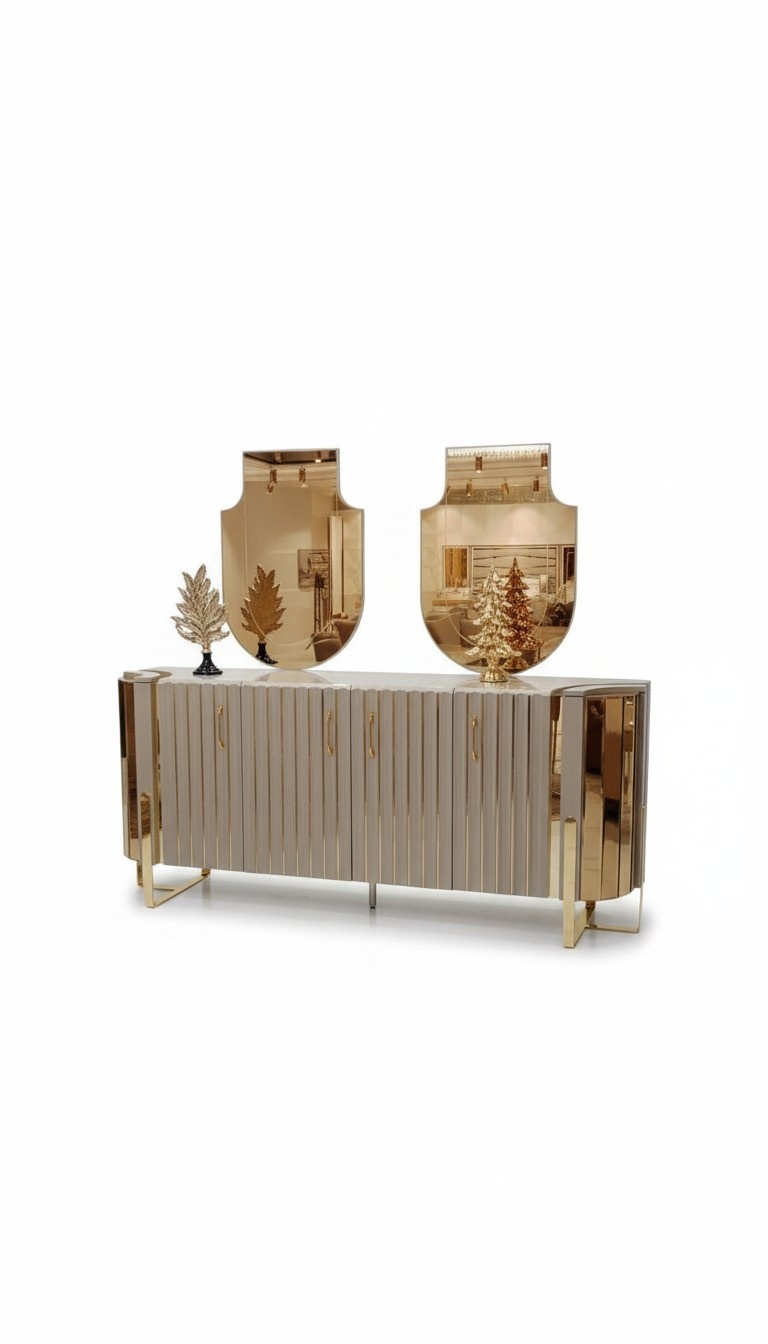 Chest of Drawers with 2x Mirror Wood Sideboard Luxury Modern Furniture 3pcs.