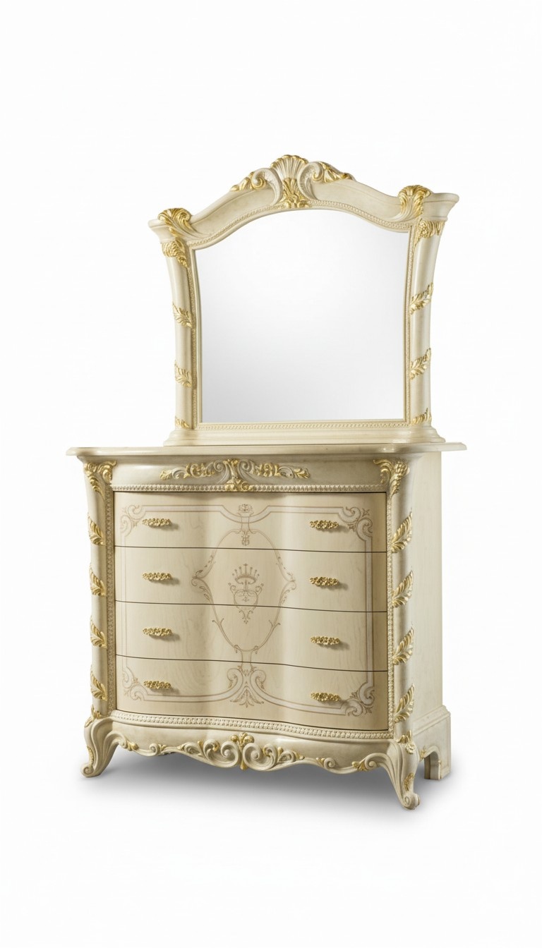 Dresser set Italian furniture 2 pieces. Solid wood dresser with mirror sideboard