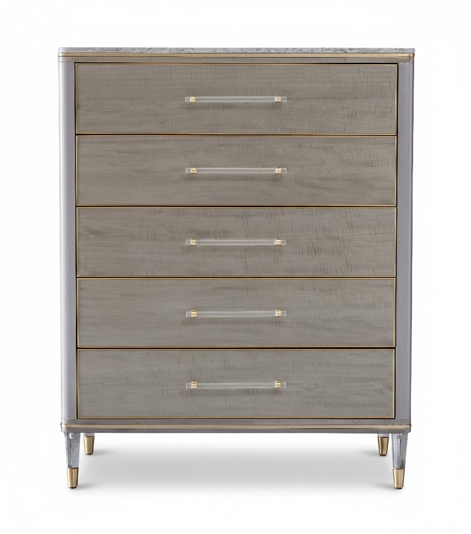 Chest of 5-sliding drawers made of real wooden modern style italian furniture stainless steel
