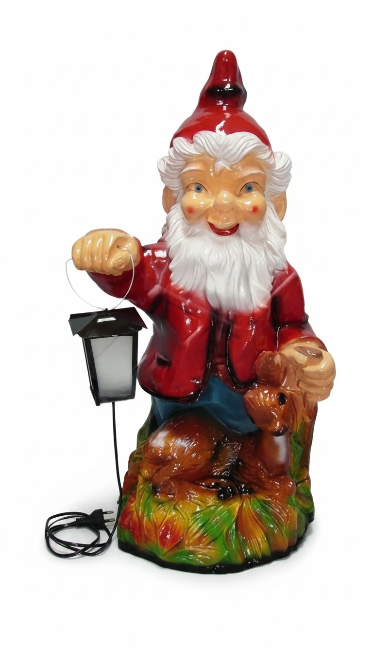 Decor lighting figure designed as a dwarf with lamp & fawn 72cm