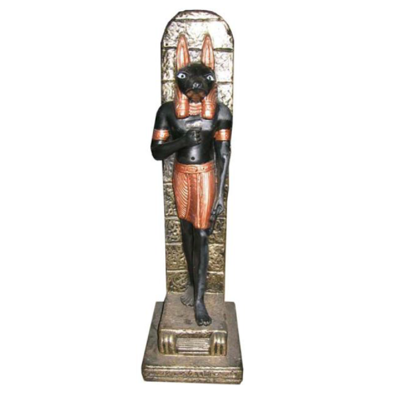 Decorative sculpture designed as a black bronze colored anubis on a golden stand 33cm