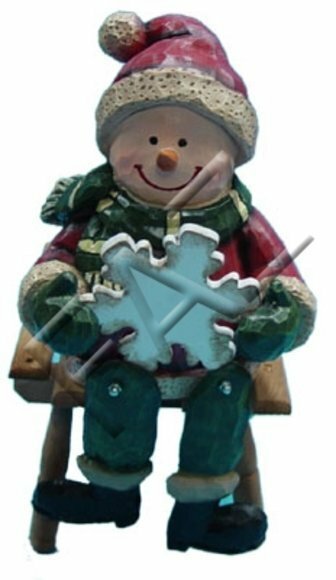 Snowman sitting on a bench decorative christmas sculpture 35cm