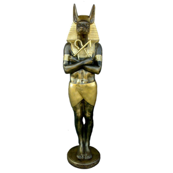 Decorative sculpture designed as egyptian golden anubis figure 181 cm height