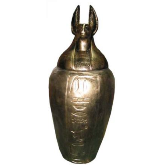 Ancient egyptian sculpture of a canopic urn figure decorated with anubis head 46cm