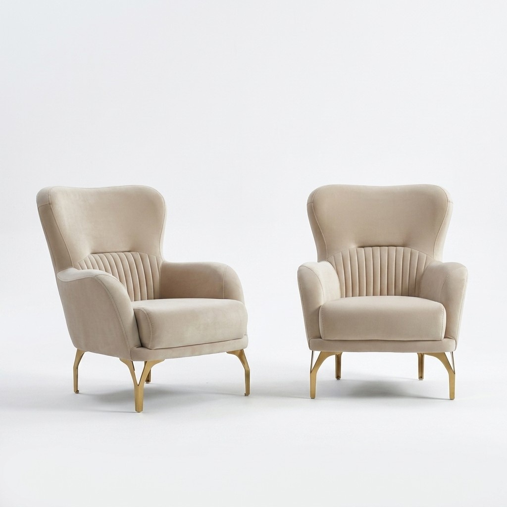 Beige Armchair Set 2 Pieces Upholstered Chair Single Seat