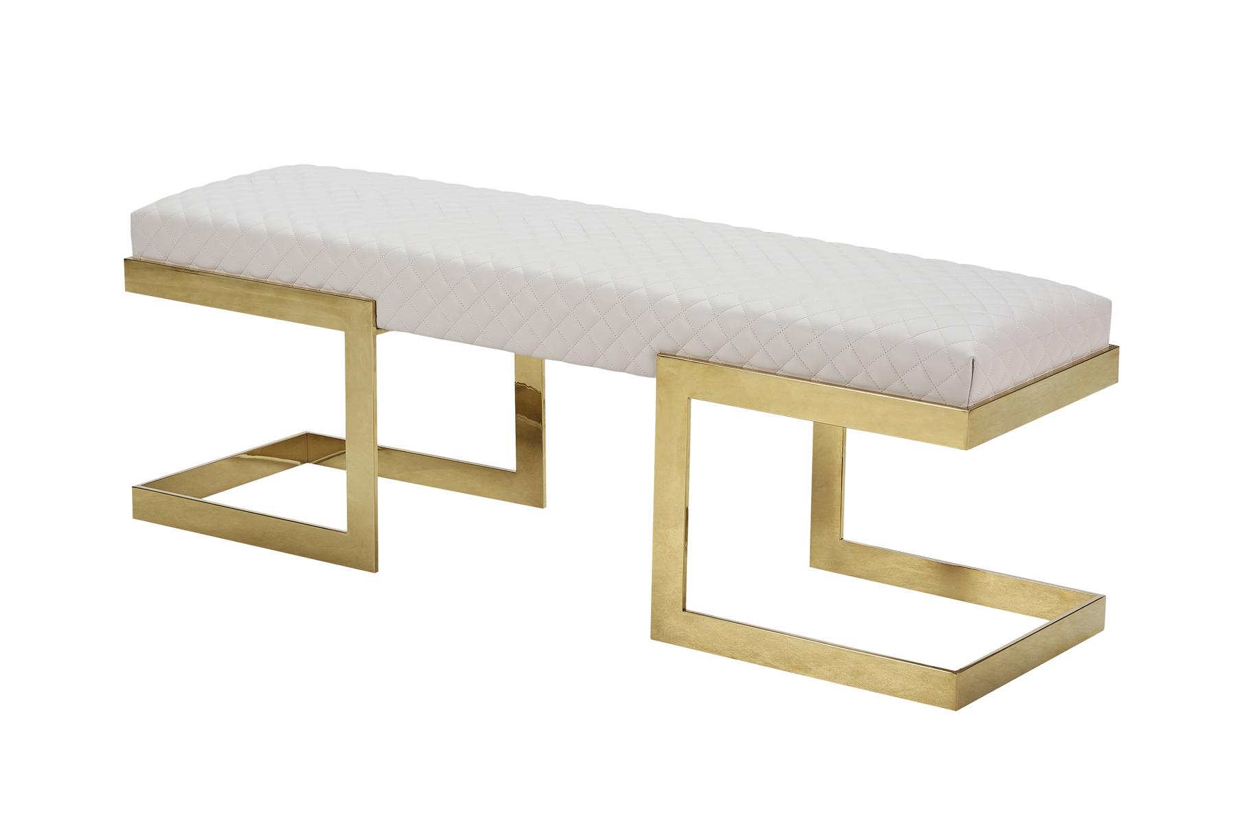 Leather Bench White Bedroom Stainless Steel Modern Design Furniture Luxury Bench Footstool