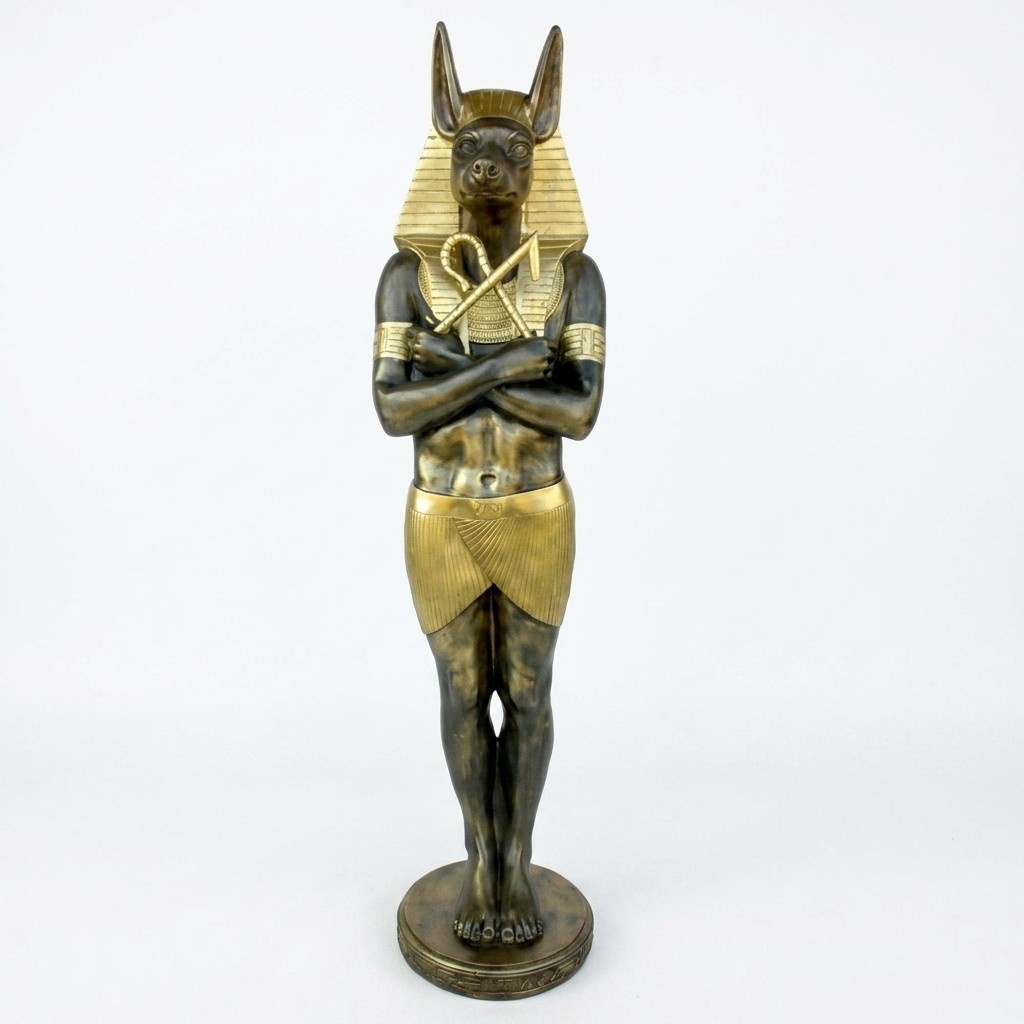 Decorative sculpture designed as egyptian golden anubis figure 181 cm height