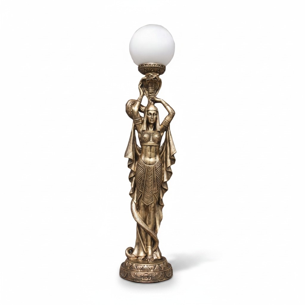 Golden lighting sculpture designed as an ancient egyptian decorative figure 74cm