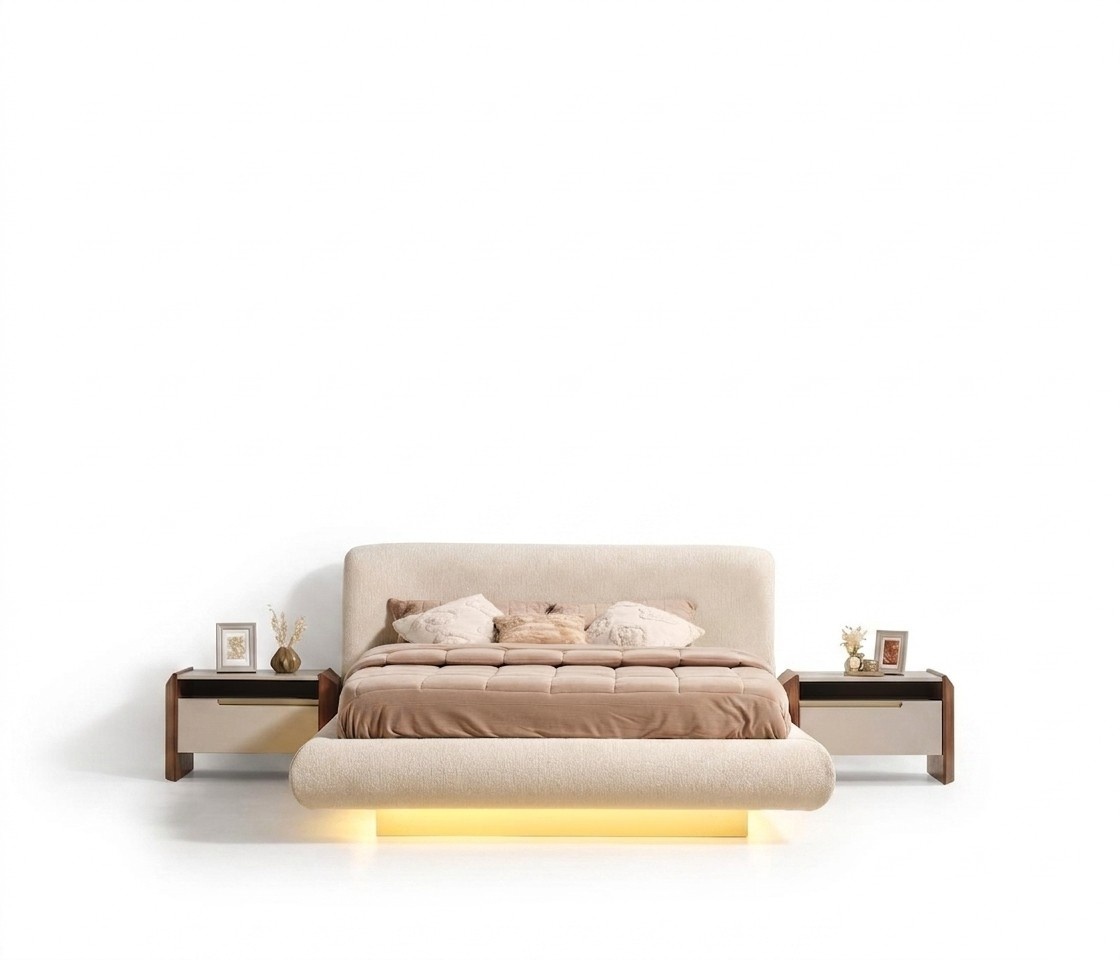 Elegant wooden bedroom set in beige with a modern design.
