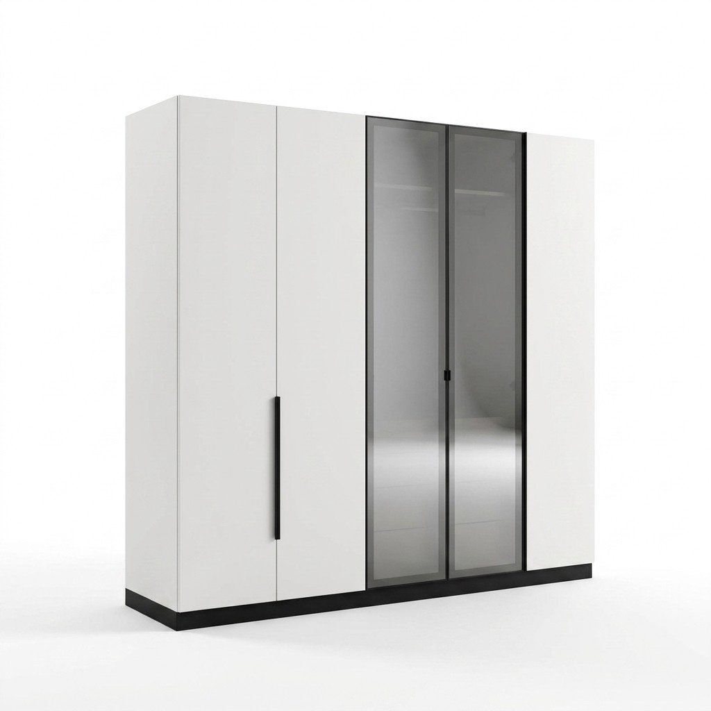 Elegant beige wooden wardrobe with stylish design.