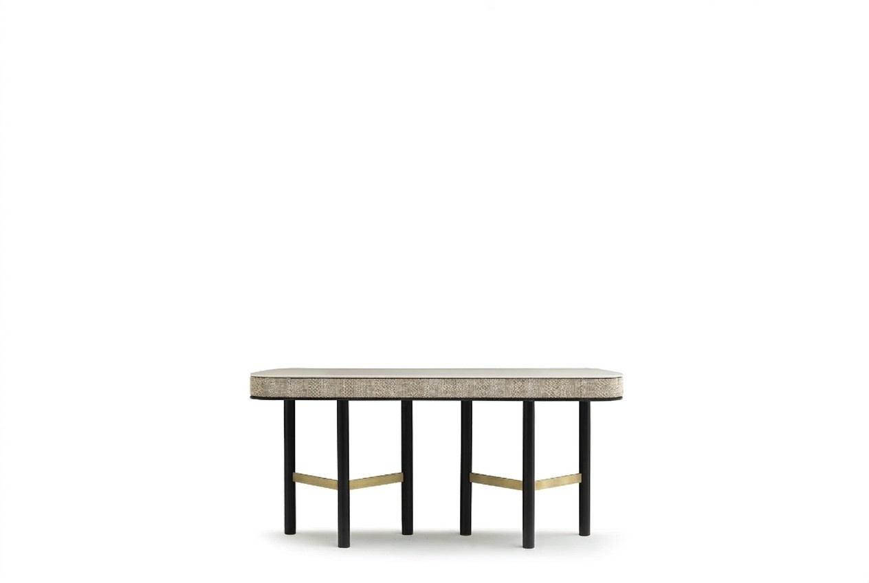 Elegant beige wooden console table in stylish design.