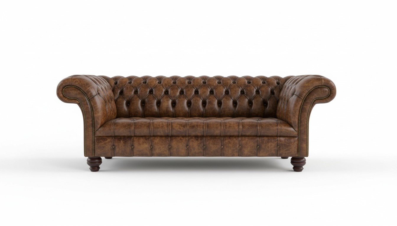 Classic Chesterfield Sofa 3-Seater Shiny Faux Leather Brown With Buttons Comfortable Couch New