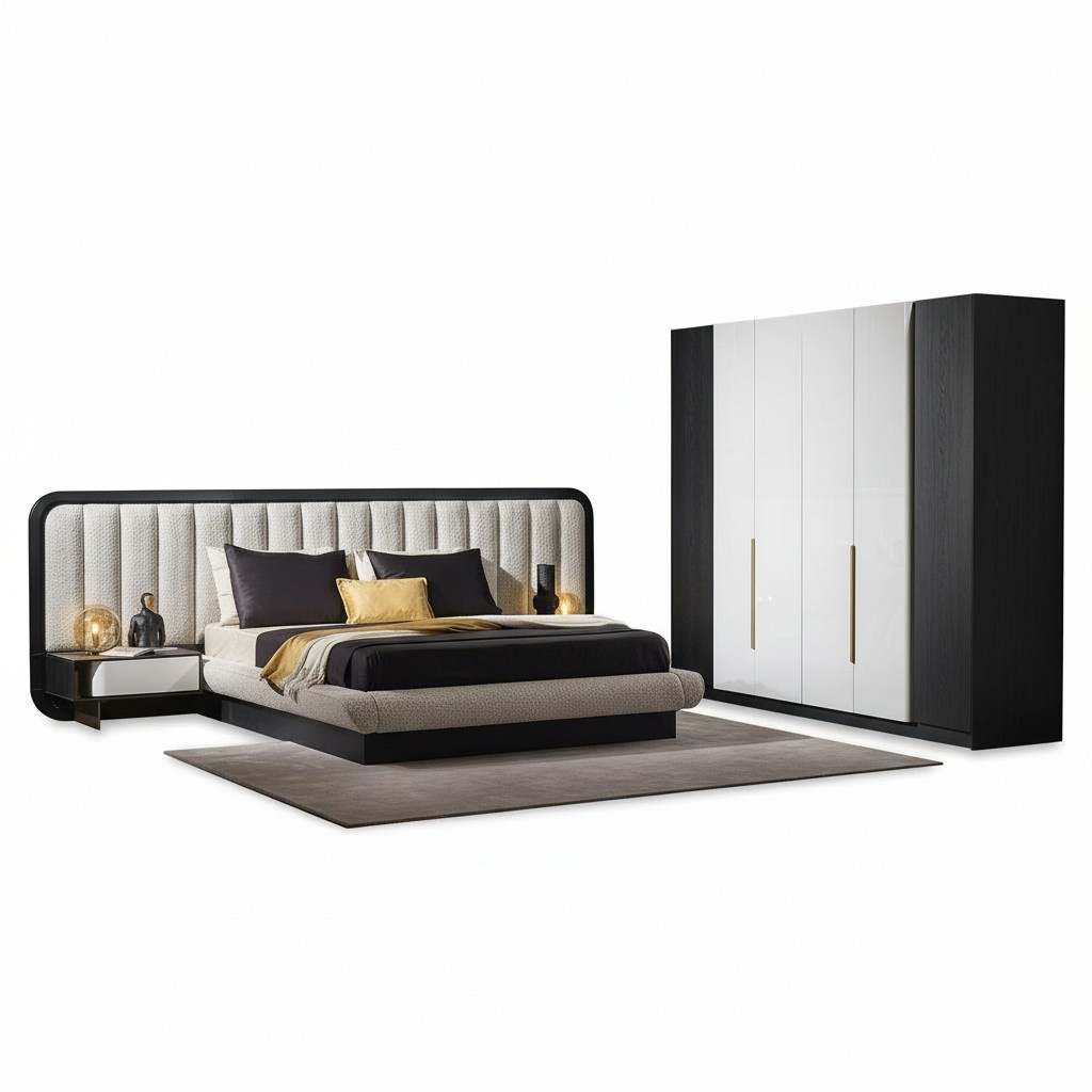 Elegant black wooden bedroom set with modern design.