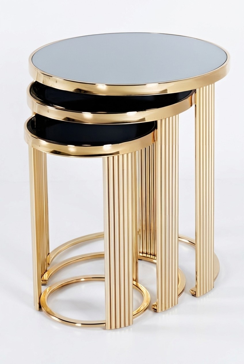 Elegant black side table made of stainless steel in a modern design.