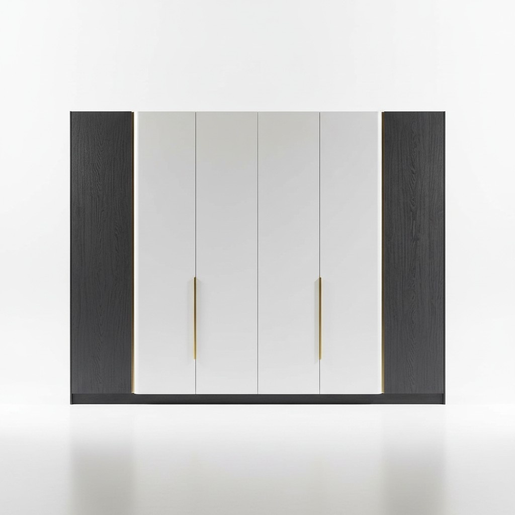 Elegant black wooden wardrobe in modern design.