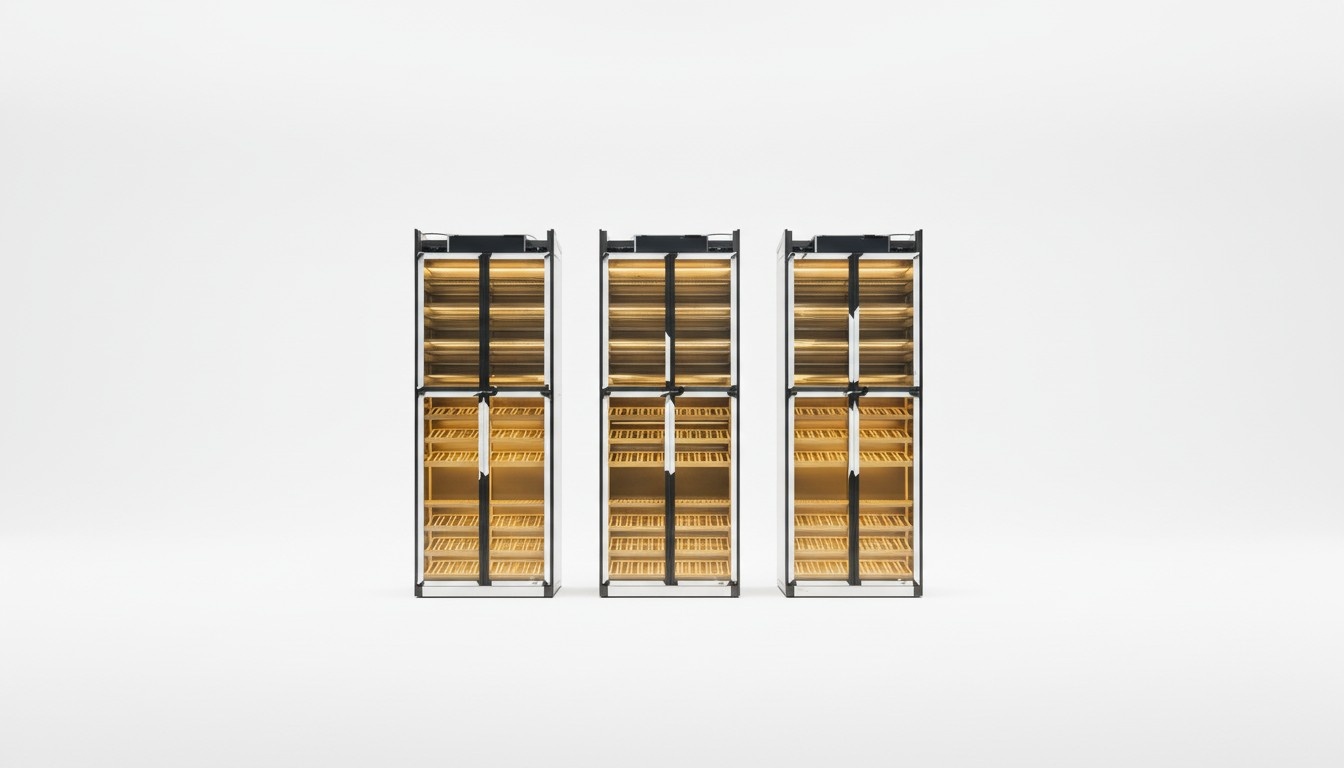 Elegant black wine cabinet made of stainless steel with