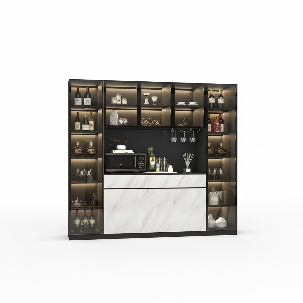 Elegant black wine cabinet made of wood with modern design