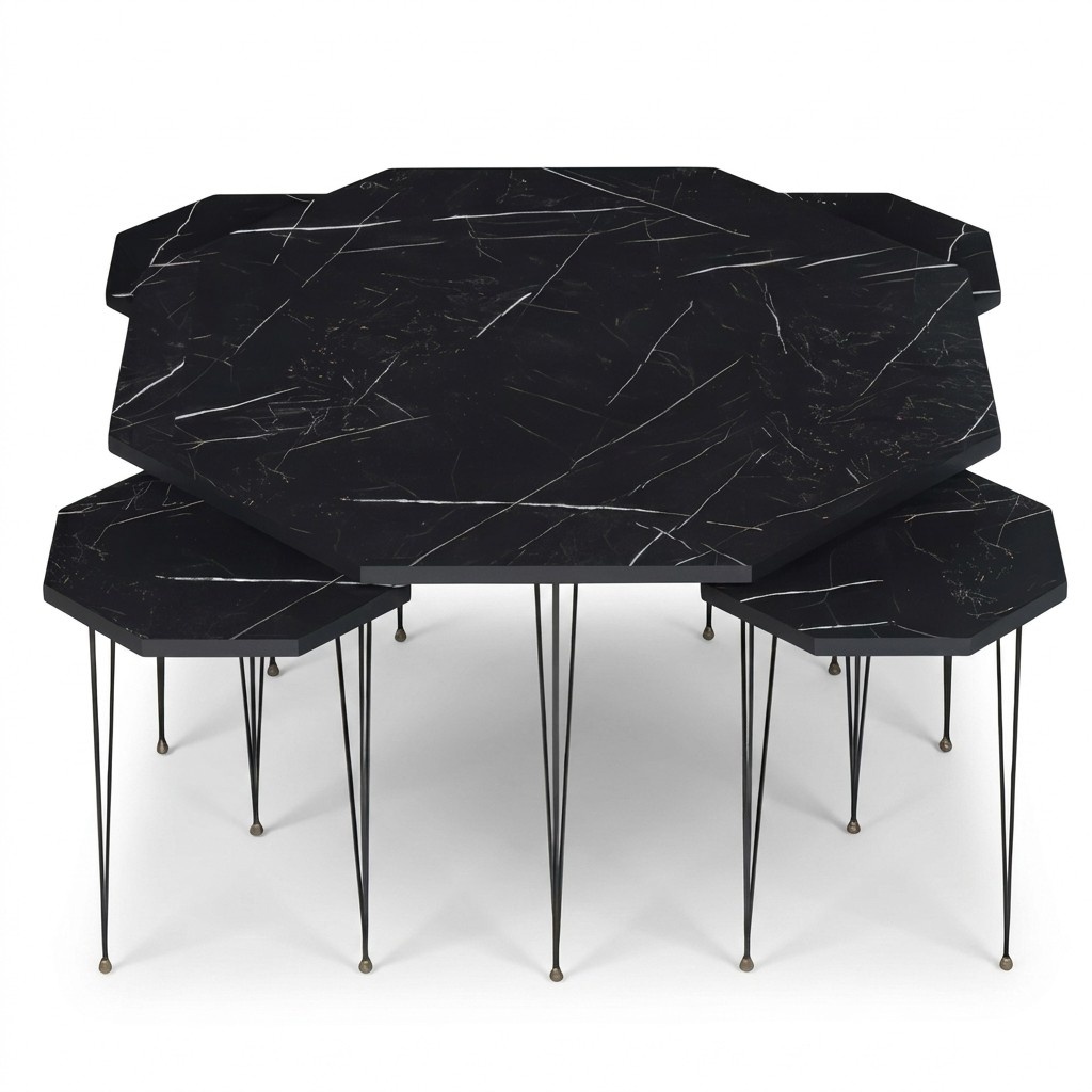 Elegant black wooden coffee table with side tables in modern style